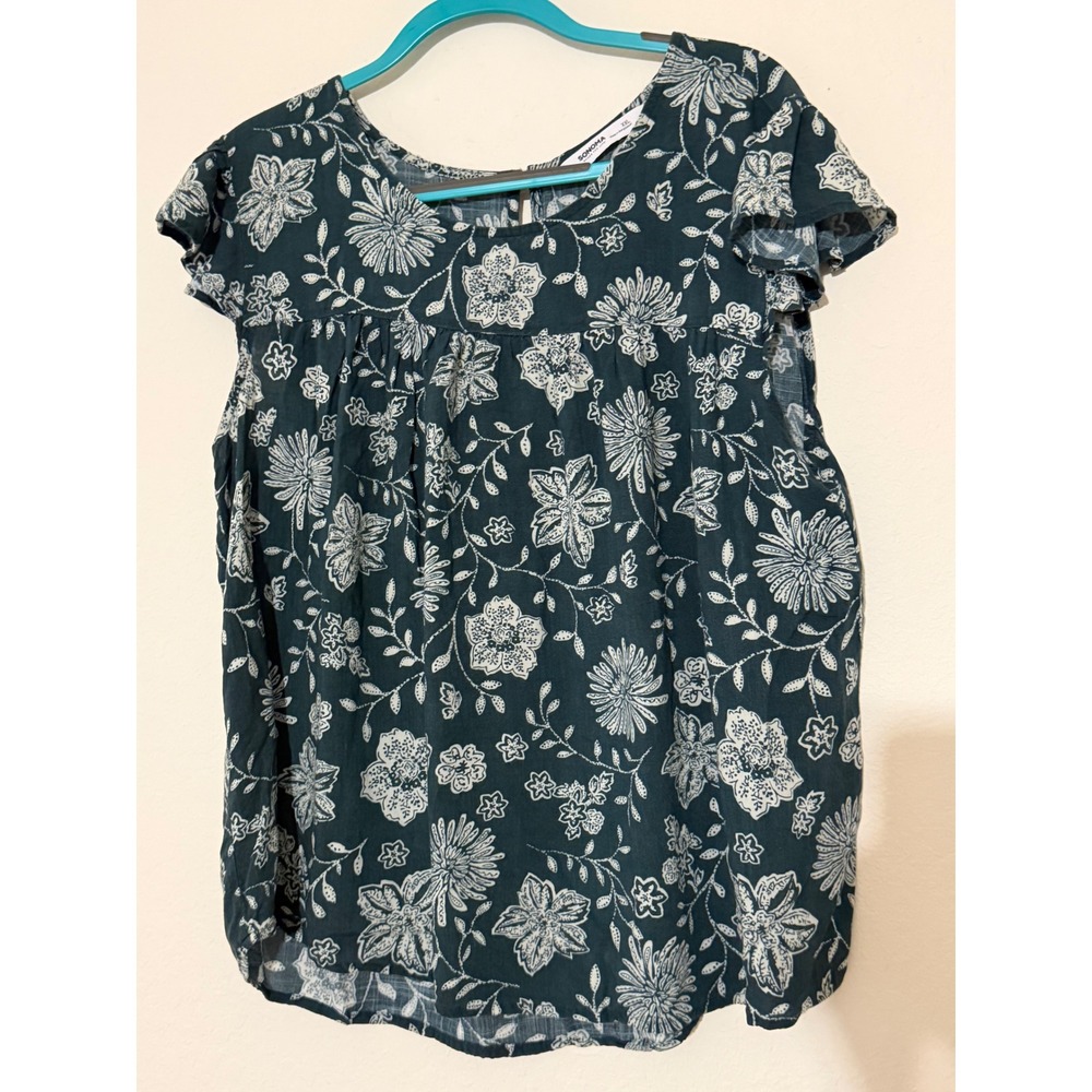 Sonoma Goods For Life XXL Teal Floral Cap Sleeve Rayon Blouse Keyhole Back Top